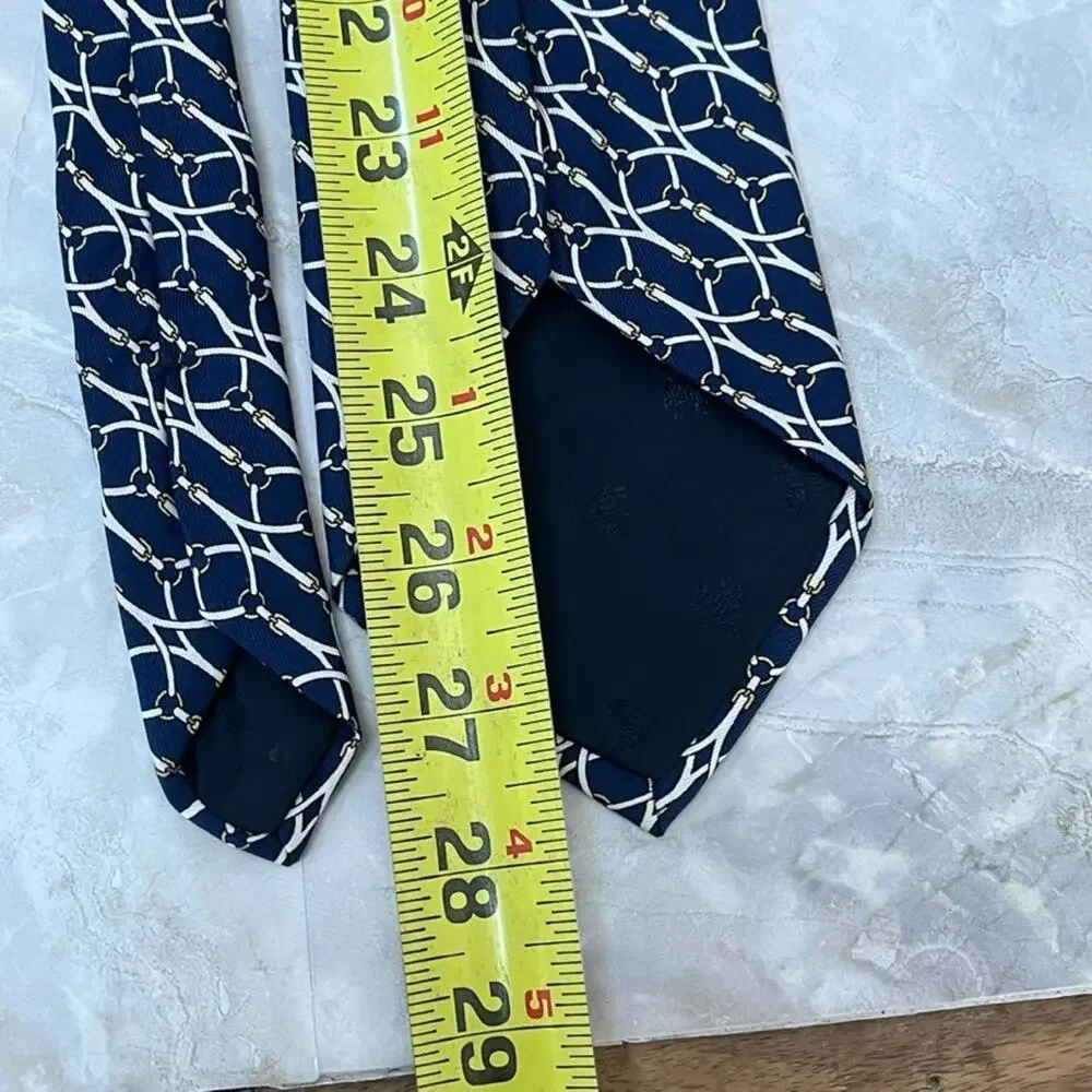 Brooks Brothers Makers Men's All Silk Tie Blue With White Belts Gold Buckles - Picture 9 of 10